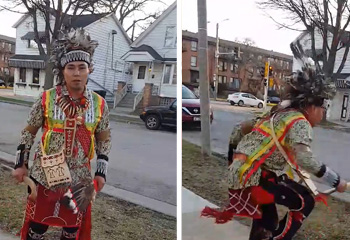 Native American Man Performs Social Distance Powwow